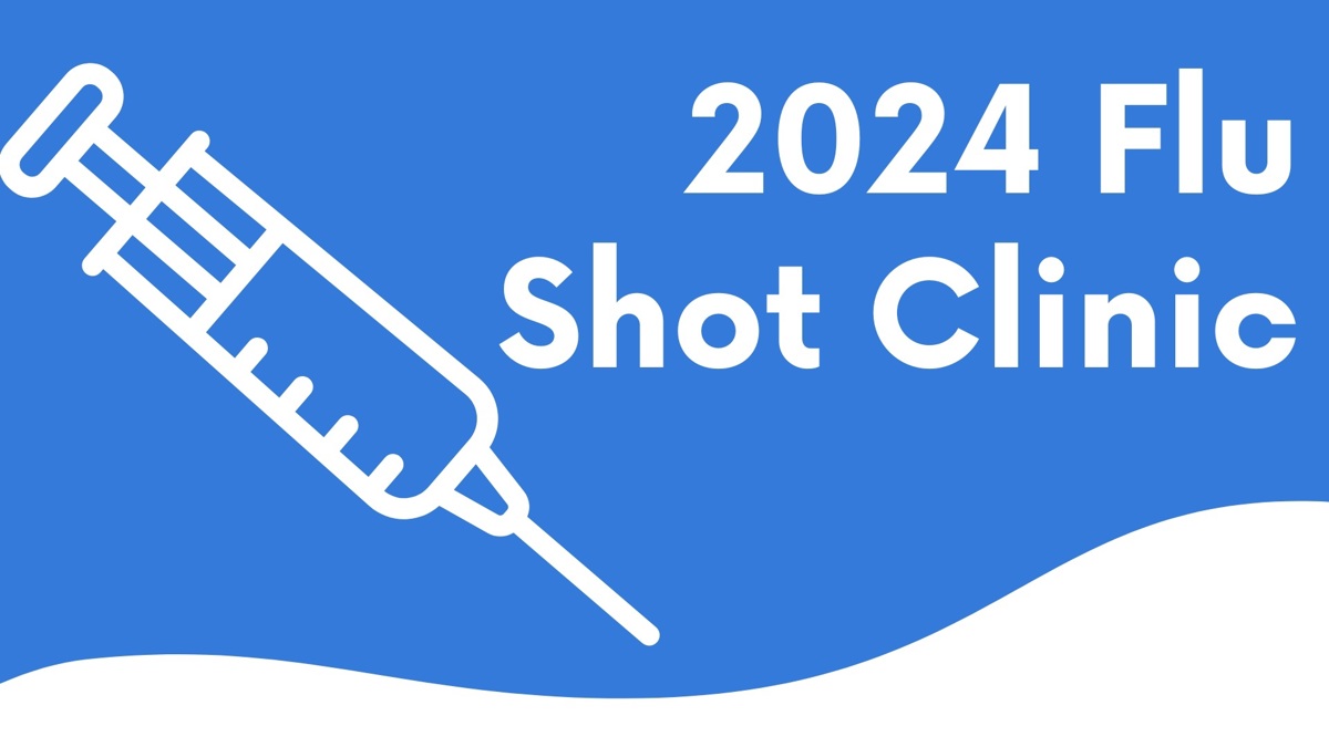 Cartoon syringe and needle for the flu shot clinic. 
