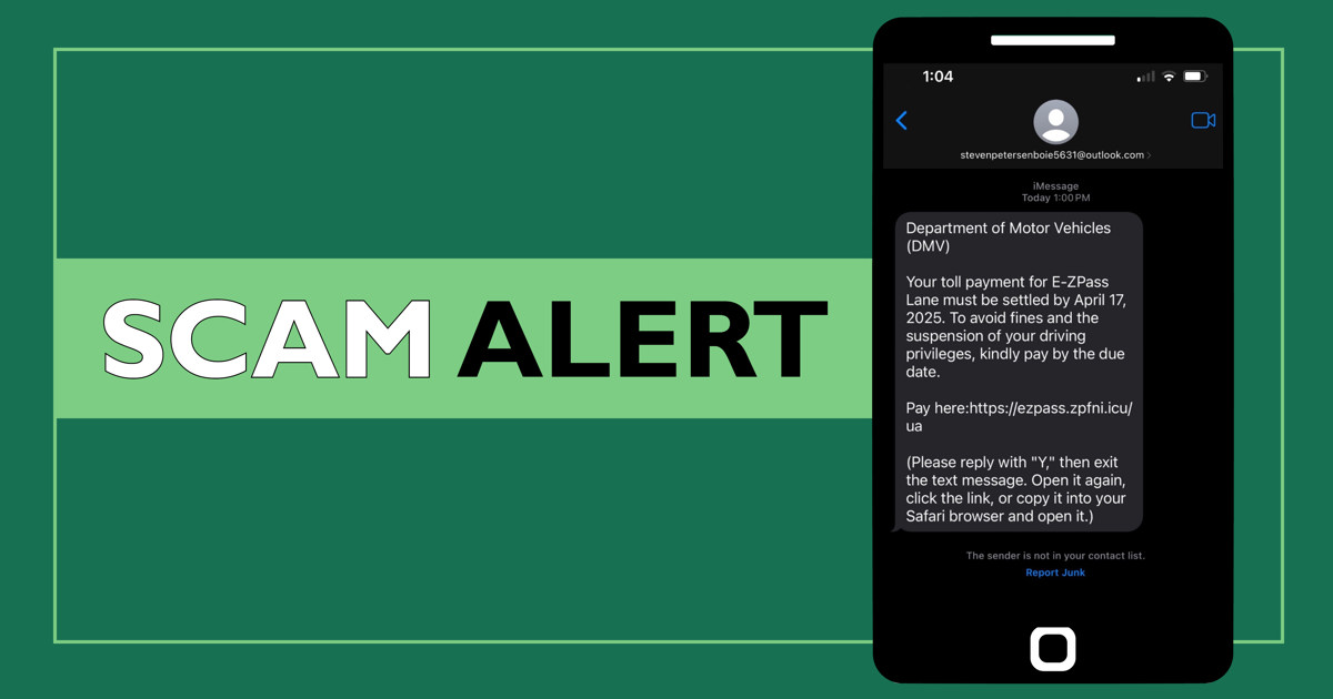 A scam alert for a toll road scam that is coming by text. 