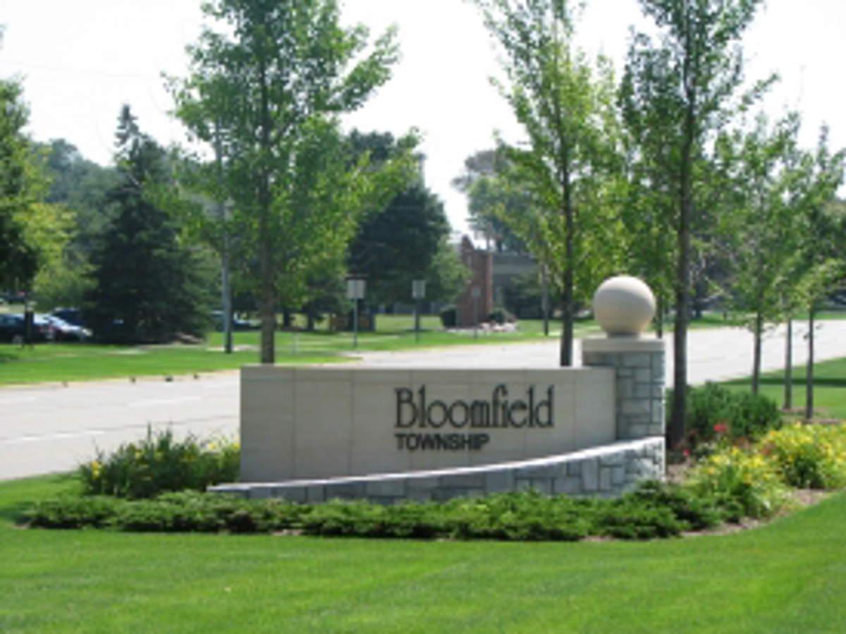 The Bloomfield Township entrance sign outside. 