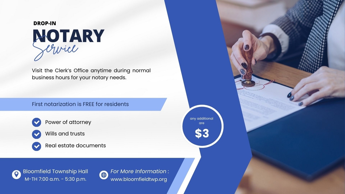 A woman being a notary and information on where to go to get something notarized. 
