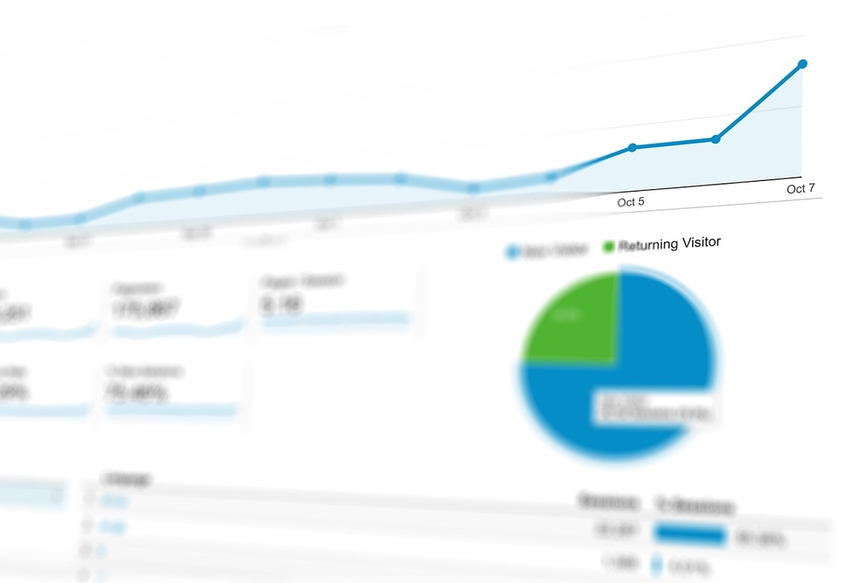 A blurred-out graph and pie chart. 