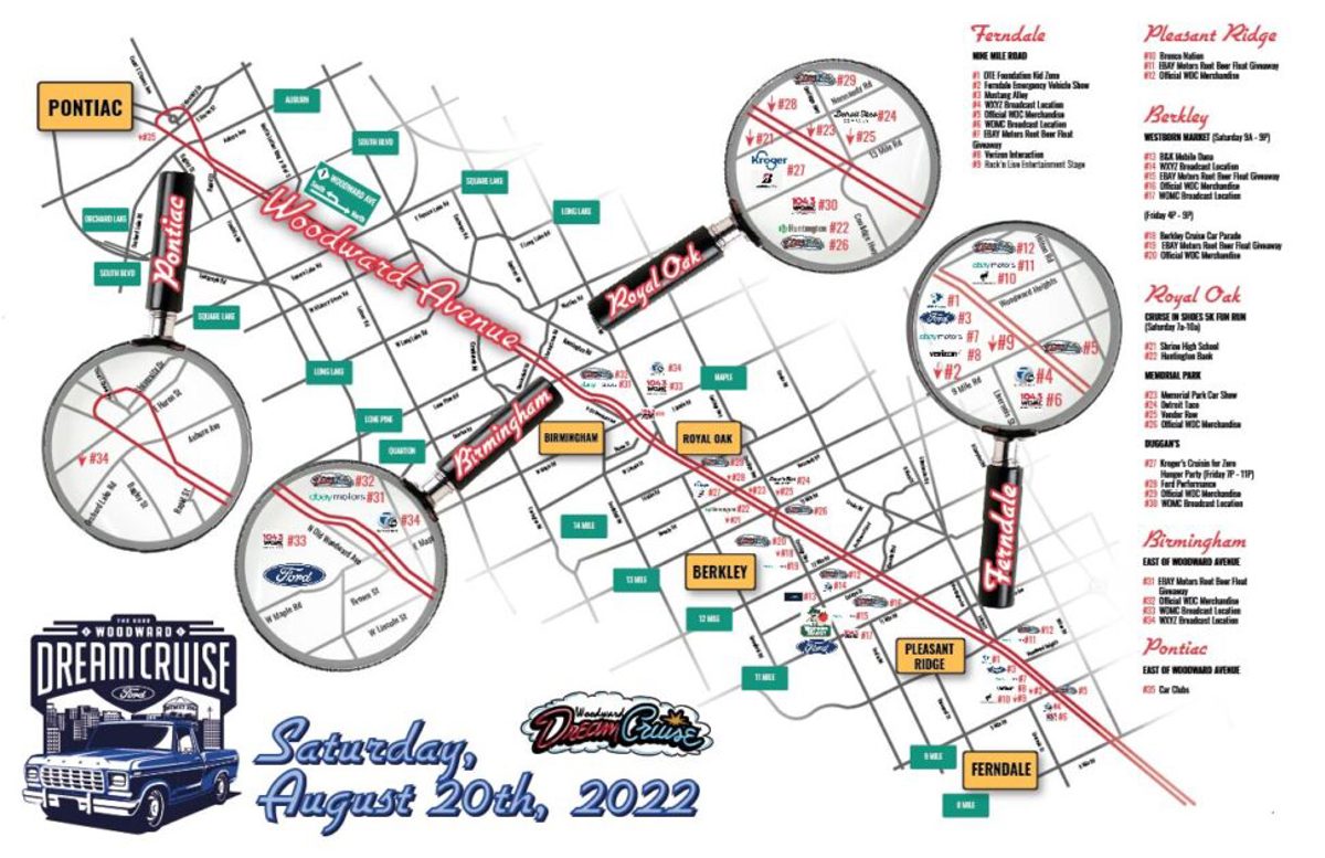 A map of the Woodward Dream Cruise. 