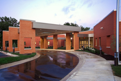 Exterior of the Senior Center drive up circle entrance