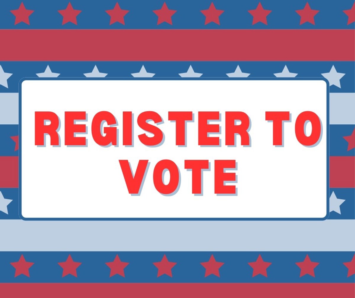 A register to vote sign. 