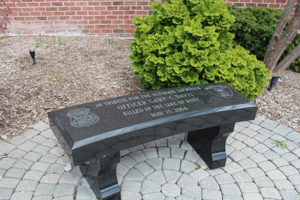 A bench dedicated to fallen officer Gary C. Davis.