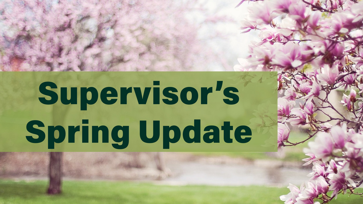 Blossomed trees next to the words "supervisor's spring update". 